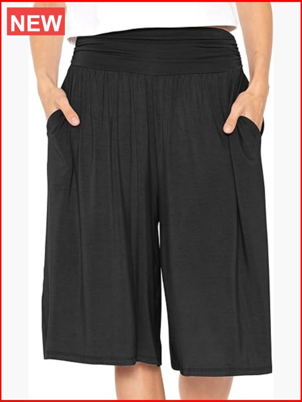 Flowy Wide Leg Gaucho Capri Pants with Pockets High Waist Lounge